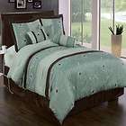 DISCOUNT Luxury Grand Park Aqua Blue 7pc Comforter bedding set KING