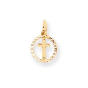   10K Solid Flat Backed Cross In Circle For Eternal Life Charm Jewelry