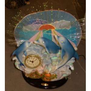  DOLPHIN WITH WAVE AND CLOCK   FIBER OPTIC LIGHTING
