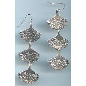 Glamorous Earrings   Long Metallic Earrings   3 Mini Shells   Silver 