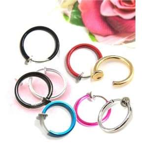13mm spring Clip on hoops earrings 8 color mens ladys  