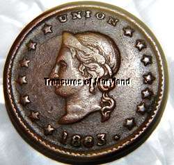 OLD US CIVIL WAR TOKEN 1863 UNION FANTASTIC COIN  