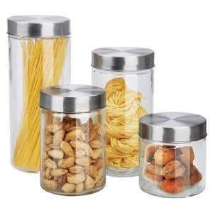  4 Piece Round Glass Canister Set 5, 7, 9, 11 Inches (x4.5 