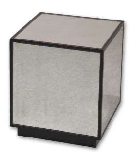 Matty Antique Mirrored Cube Anged Black End Table Contemporary  