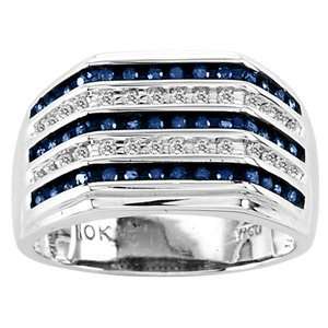  Mens 3/4 Carat Blue & White Diamond 10K White Gold Ring 