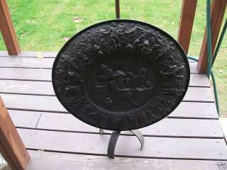 Fireplace screen round w/iron pole ornate Antique  