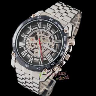 2012S NEW MENS STEEL BLACK STAINLESS SKELETON AUTOMATIC MECHANICAL 