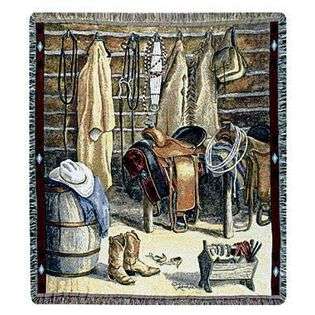 Simply Home Western Cowboy Closet & Riding Gear Tapestry Throw Blanket 