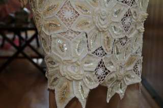 VINTAGE RAW SILK Dress Embeded with Hand Crochet Deco. Sequined 