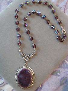Victorian style purple glass bead PENDANT necklace  