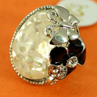   Fashion White GP Gorgeous Butterfly Flower Gemstone Diamante Ring