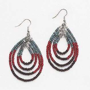 Turquoise, Red, Brown Multi Seed Bead Hoop Earring  Jules & Gems 