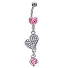 FreshTrends Juliet Pink CZ Pave Heart Dangle Belly Button Ring