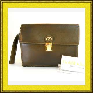 USED Gucci Brown Leather Clutch bag 100% Authentic w/ Free EMS 