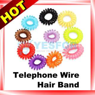 Colorful Telephone Wire Cord Hair Band Rings x 10 pcs  