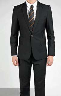   Black One Button Stylish Bridegroom Wedding tuxedos+Necktie+Pants Suit