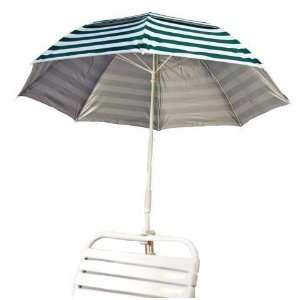   Green & White Stripe Clamp On Solar Beach Umbrella 