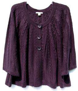 Coldwater Creek 3/4 Sleeve Cabled Swing Cardigan  