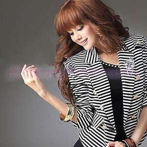 Fashion Lady White & Black Stripe Blazer Jacket Coat NW  