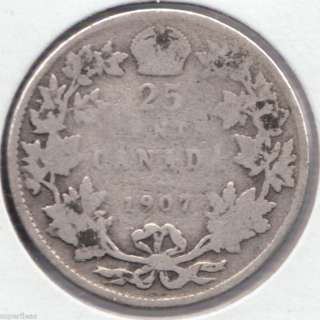 1907 25c Silver Canada Edwardian Quarter ~ #4  