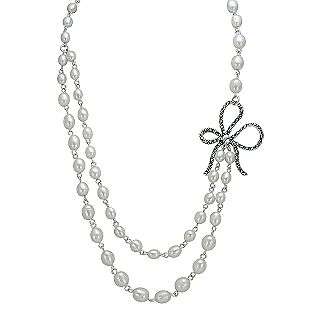 Cultured Freshwater Pearl Necklace Bow Sterling Silver Marcasite 