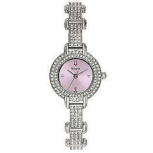   Crystal Watch Watch With Pink Pearlized Dial. Silver tone  Bulova