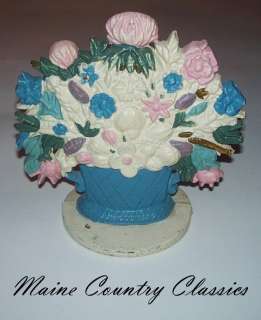 Vintage CAST IRON DOORSTOP Flower Bouquet in Basket  