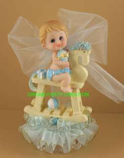 BOY ROCKING HORSE Baby Shower CAKE TOPPER Organza  