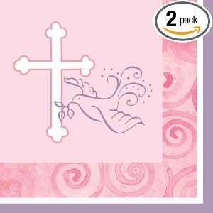   Pink Faithful Dove 3 Ply Paper Beverage Napkins, 36 Count (Pack of 2