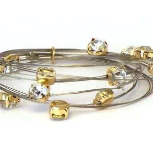   , Wire Bracelet, Designer Inspired with Rhinestones, Silver & Gold