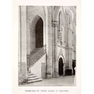 1918 Print St. Riquier Choir Aisle Staircase Church Interior France 