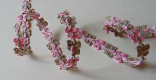 LOVELY FRENCH ROCOCO RIBBON BOW TRIM  PINK / PALE OLIVE  