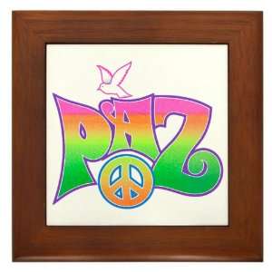  Framed Tile Paz Spanish Peace with Dove and Peace Symbol 