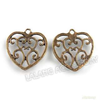 60 New Hot Charms Antique Bronze Tone Alloy Heart endants Findings 