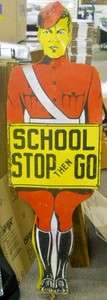   1920s SCHOOL Stop Then Go Crossing Guard Police Transportation Sign