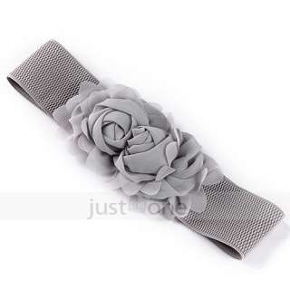 Women Trendy Chiffon Flower Double Rose Buckle stretch Belt Waistband 