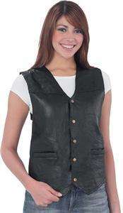 Ladies Genuine Leather Motorcycle Vest, Black,  