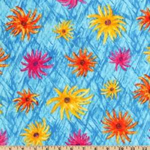  44 Wide Bella Flora Tossed Flowers Blue Fabric By The 