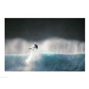  Dolphin breaching in the sea Poster (24.00 x 18.00)