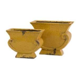 IMAX Neville Yellow Distressed Planters Distressed Crackle Finish 