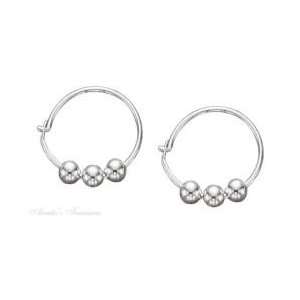   14mm Diameter Three Beads Endless Hoop Hingeless Earrings Jewelry