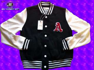 Ladies Varsity Baseball Letterman Like Jacket/Sweater Black/Cream 