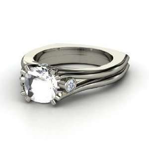   Melody Ring, Cushion Rock Crystal Platinum Ring with Diamond Jewelry
