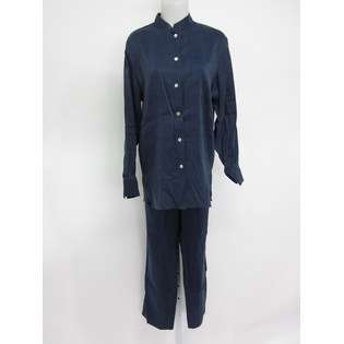 Silk Collection NWT SILK COLLECTION Navy Blue 2pc Button Up Long 