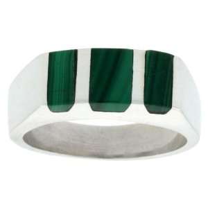    Gents Sterling Silver Striped Malachite Ring size 9 Jewelry