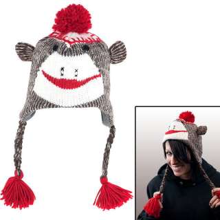 NEW Adult Size Sock Monkey Knit Hat with Poly Fleece Lining  