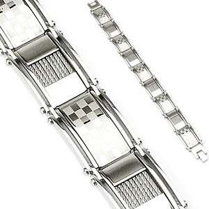   Mens 8.25 Heavy & Wide Checkered w/ Inlaid Wire Link Bracelet  