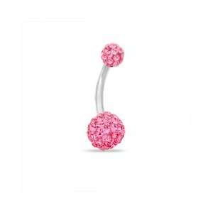 014 Gauge Belly Button Ring with Pink and Red Swarovski Crystals in 