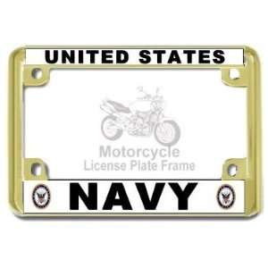     US Navy USN Gold Metal Motorcycle License Plate Frame Automotive