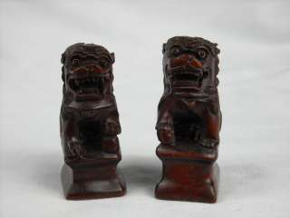 Pair Of Chinese Hard Wood Carving Lion Statue  